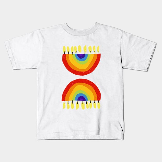 Rainbow Chanukiah Print Kids T-Shirt by TillaCrowne